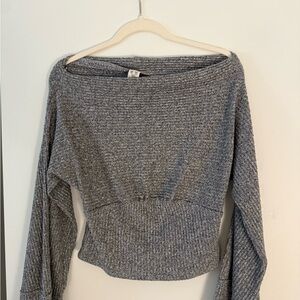 We The Free Off-the-Shoulder Gray Sweater